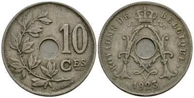 Бельгия 10 сантимов 1923 Belgique KM 85 медно-никель 4172-923