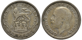 Великобритания 6 пенсов 1926 Георг V (1910-1936), нет зазора над буквой I KM 815a.2, Spink 4025 серебро 4539-212