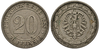 ГЕРМАНИЯ 20 ПФЕННИГОВ 1888 Е J. 6, KM 9.1 медно-никель 413-4614