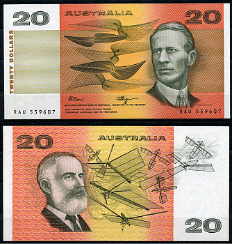 Австралия 20 долларов ND (1974-1994) сэр Чарльз Кингсфорд-Смит, Лоуренс Харгрейв, подпись Fraser - Higgins Pick 46 g  бумага  UNC (пресс) 451-391-2