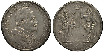 Ватикан 1 пиастр A I (1689/1690) Александр VIII, Святые Апостолы Петр и Павел, в Святом Духе Dav. 4099, Muntoni 13 серебро 00-000-00