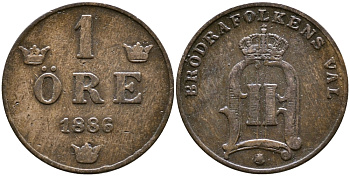 Швеция 1 эре 1886 Оскар II (1872-1907) король Швеции и Норвегии KM 750 бронза 4609-517