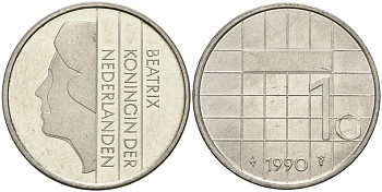 Нидерланды 1 гульден 1990 Беатрикс (1980-2013) KM 205 никель UNC 4579-441