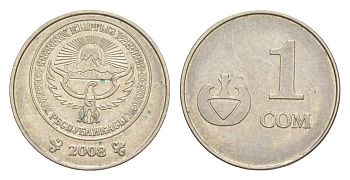 Киргизия 1 сом 2008 KM 14 сталь плакированная никелем 4614-1128