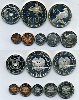 Папуа-Новая Гвинея набор из 8 монет 1975 животные, в оригинальной коробке KM PS 1, KM (1-6, 7a, 8a) серебро PROOF 2-6-3-02