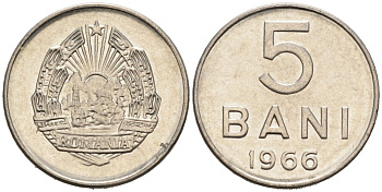 Румыния 5 бани 1966 год тип KM 92 сталь плакированная никелем 4564-642
