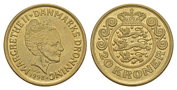 Дания 20 крон 1998 Маргрете II (1972-2024) KM 878 алюминиевая бронза UNC 4657-1232