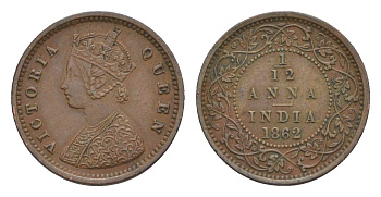 Британская Индия 1/12 анна 1862 KM 465 медь 1522-1231