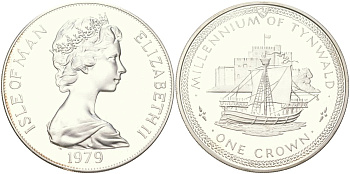Остров Мэн 1 крона 1979 1000 лет Тинвальду - Когг KM 47a серебро PROOF 1529-945