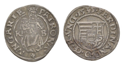 Венгрия 1 денар 1535 KB, Фердинанд I (1526-1564), мадонна с младенцем серебро EH 745a серебро 650-812