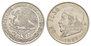 Мексика 1 песо 1982 Mo, Хосе Мария Морелос, закрытая цифра 8 KM 460 медно-никель 4637-613