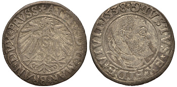 Бранденбург-Пруссия 1 грош 1538 Альберт V серебро 413-3613