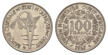 Западная Африка (BCEAO) 100 франков 1967 KM 4 никель 4656-911