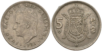 Испания 5 песет 1975 (80) Хуан Карлос I (1975-2014) KM 807 медно-никель 210-726