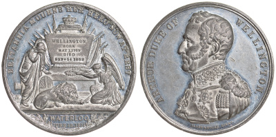 Великобритания медаль 1862 Артур Уэлсли, первый герцог Веллингтон, Британия оплакивает своего почившего героя, 51 мм., 38,82 гр. цинк? 00-00