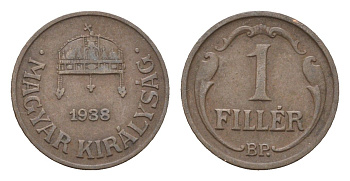 Венгрия 1 филлер 1938 BP KM 505 бронза 4665-357