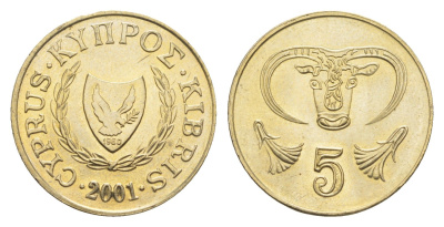 Кипр 5 центов 2001 KM 55.3 никель латунь UNC 4652-855