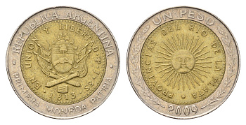 Аргентина 1 песо 2009 KM 112 биметалл 3459-1056