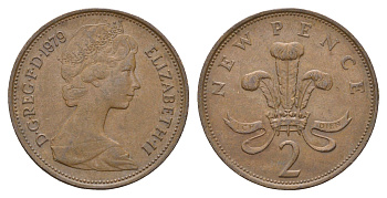 Великобритания 2 пенса 1979 Елизавета II (1952-2022) KM 916, Spink 4235 (C1) бронза 4673-911
