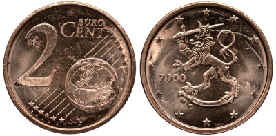 ФИНЛЯНДИЯ 2 ЕВРОЦЕНТА 2000 KM 99 сталь плакированная медью UNC 4181-464