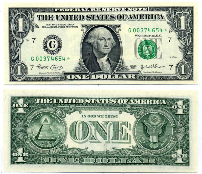 США 1 доллар 2003 Буква "G",Чикаго, штат Иллиноис Pick 515a бумага UNC (пресс) 8564-38-1-2