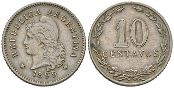 Аргентина 10 сентаво 1899 KM 35 медно-никель 4615-531