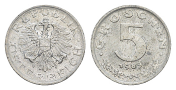 Австрия 5 грошей 1987 KM 2875 цинк UNC 4567-1128