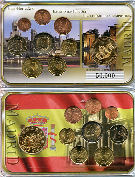 Испания евронабор из 8 монет 2010-2014 включая жетон-медаль Мадрид, в пластике KM 1040, 1041, 1042, 1043, 1044, 1045, 1046, 1047 биметалл  UNC  1181-4-13