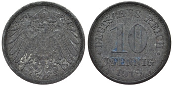Германия 10 пфеннигов 1918 KM 26, J. 299, Weege 8 цинк 4119-332