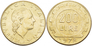 Италия 200 лир 1978 R, шестерня KM 105 алюминиевая бронза 3718-434