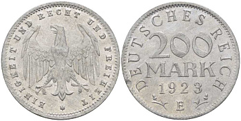 ГЕРМАНИЯ 200 МАРОК 1923 E KM 35, J. 304, Weege 22 алюминий 261-826