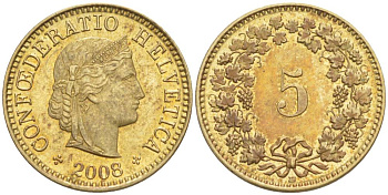 ШВЕЙЦАРИЯ 5 РАППЕНОВ 2008 В KM 26с алюминий латунь 4181-367