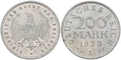 ГЕРМАНИЯ 200 МАРОК 1923 E KM 35, J. 304, Weege 22 алюминий 261-826