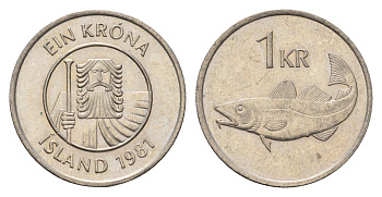 Исландия 1 крона 1981 треска KM 27 медно-никель 4691-525