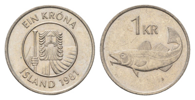 Исландия 1 крона 1981 треска KM 27 медно-никель 4691-525