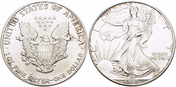 США 1 доллар 1992 шагающая свобода KM 273 серебро 633-1124