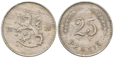 Финляндия 25 пенни 1930 S KM 25 медно-никель 4174-939