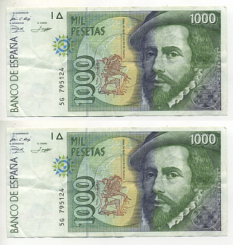 ИСПАНИЯ 1000 ПЕСЕТ 1996 12 ОКТЯБРЯ 1992, ГЕРМАН КОРТЕС, ФРАНСИСКО ПИСАРРО Pick 163 бумага 7553-31-3