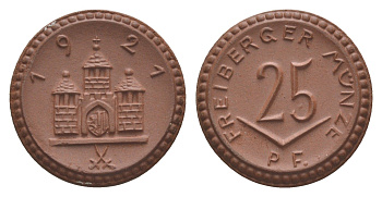 Фрайберг 25 пфеннигов 1921 Men05 8084, Men18 10080 фарфор 1094-9-82