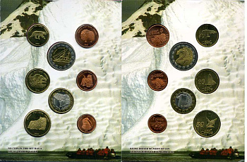 Гренландия набор из 8 монет 2004 европробники, в оригинальном картонном буклете, тираж 12500 экз. 00-00