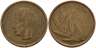 Бельгия 20 франков 1982 Belgie, Бодуэн I (1951-1993) KM 160 никель бронза 4599-222