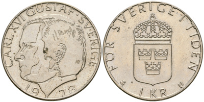 Швеция 1 крона 1978 Карл XVI Густав (1973- ) KM 852 медь плакированная медно-никелем 4364-3452