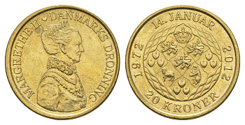Дания 20 крон 2012 40 лет со дня коронации Королевы Маргреты II KM 945 алюминиевая бронза UNC 4650-1242