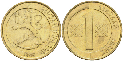 Финляндия 1 марка 1996 М KM 76 алюминиевая бронза 4364-2555