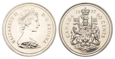 Канада 50 центов 1977 Елизавета II (1952-2022), герб KM 75 никель PROOF-LIKE (BU) 4631-951