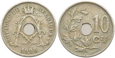 БЕЛЬГИЯ 10 САНТИМОВ 1926 BELGIQUE KM 85.1 медно-никель 3856-445