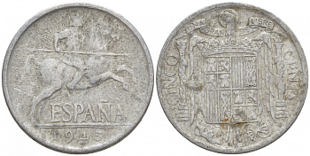 ИСПАНИЯ 5 СЕНТАВО 1945 РЫЦАРЬ НА КОНЕ KM 765 алюминий 4547-1216