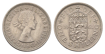 Великобритания 1 шиллинг 1961 Елизавета II (1952-2022), Английский герб KM 904, Spink 4147 медно-никель 4695-753