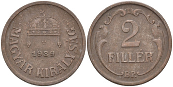 Венгрия 2 филлера 1939 BP KM 506 бронза 4115-1212