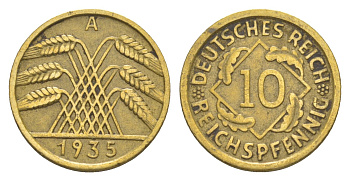 Германия 10 рейхспфеннигов 1935 A KM 40, J. 317 алюминиевая бронза 4549-862